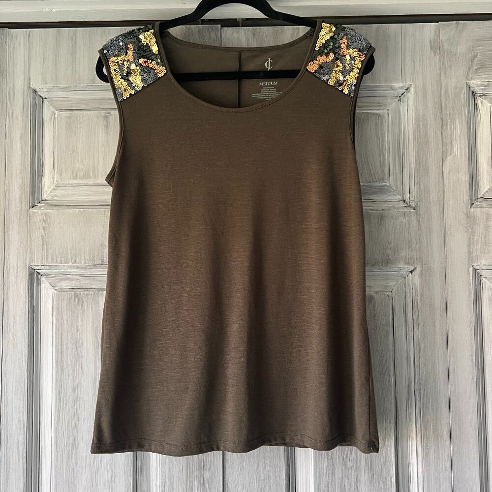 Juicy Couture Brown Tank Top with Multi Colored Sequines Size M